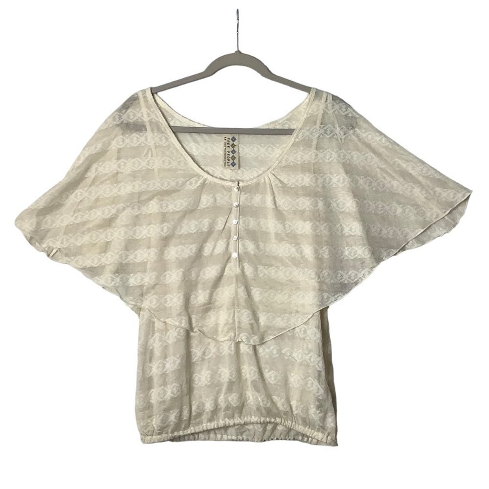 Free People Layered Semi-Sheer Blouse Women Small Beige Cream Boho Bohemian 2010